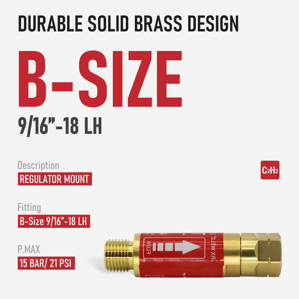 Oxygen Acetylene Torch Flashback Arrestors Set, Torch End - Standard "B" 9/16-18UNF Threads Size