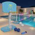 Pool Basketball Hoop and Volleyball Net Combo Set, with Stainless Steel Frame, 8 Lighting Modes, Dual-Mode Summer