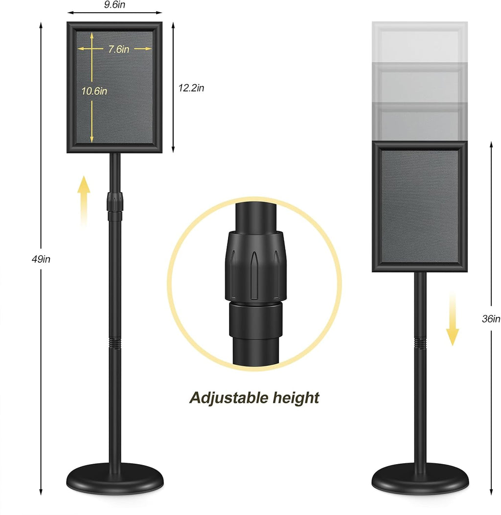 Sign Holder Stand 8.5x11 inch - Adjustable Floor Standing Sign Holder - Signage Stand with Snap-Open Frame Display