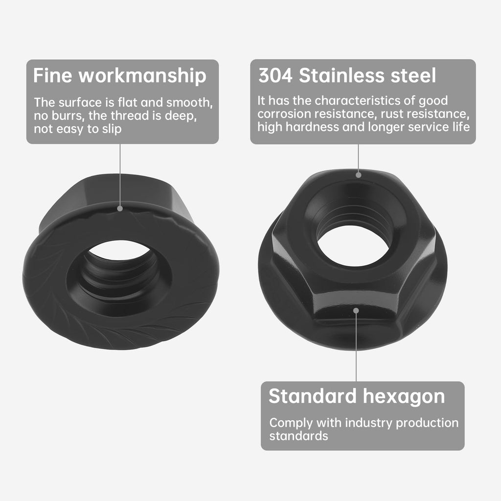 CLAHJQX 50-Set M6 Flange Nut with Flat & Lock Washers, Black