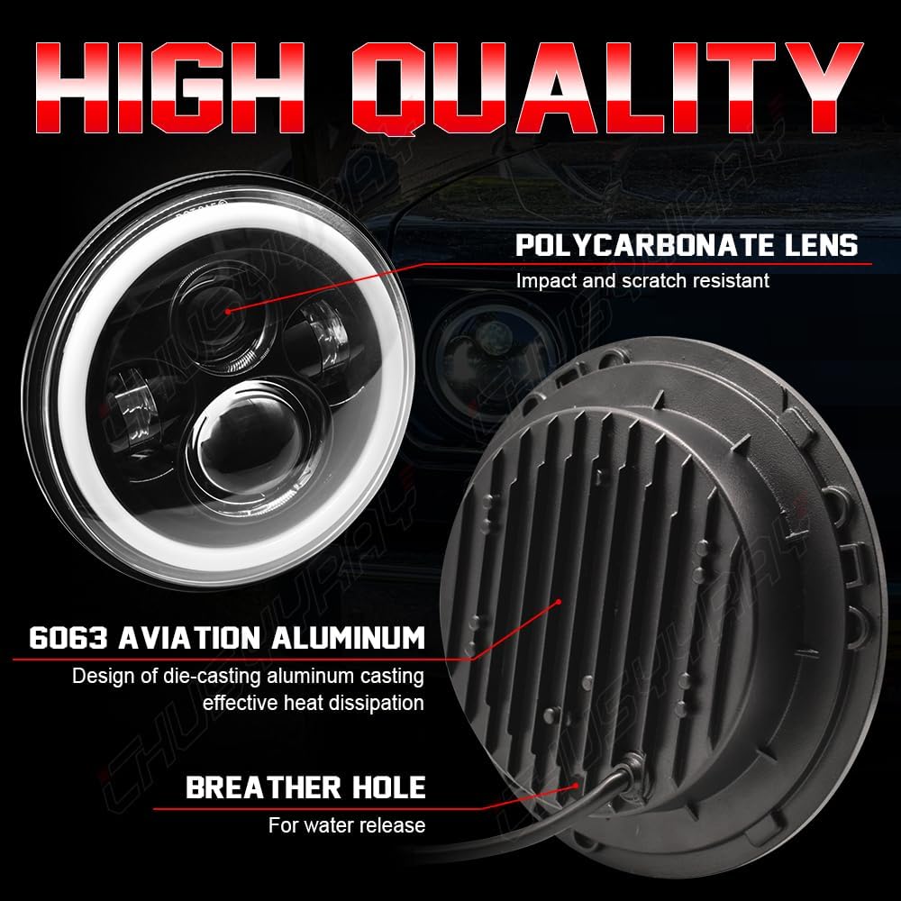 CHUSYYRAY 7'' Round Compatible with Yamaha XSR900 V Star 1100 650 Road Star LED Motorcycle Headlight Assembly for Off Road, High Low Beam DRL Turn Signal, DOT Approved, 55W 6000K White, 1PCS
