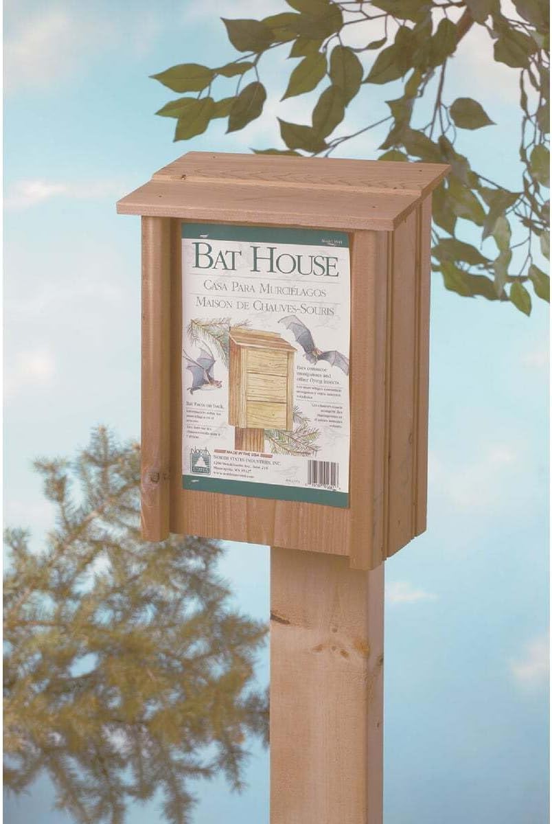 Outdoor Bat House for Mosquito Control with 3 Roosting Chambers, Holds 75 Brown Bats - Natural Wood