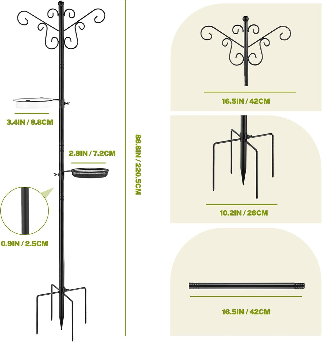 Bird Feeding Station,Heavy Duty Bird Feeder Pole with Upgraded Thickened Pole & 5-Prong Base,Hanging Hooks,Mesh