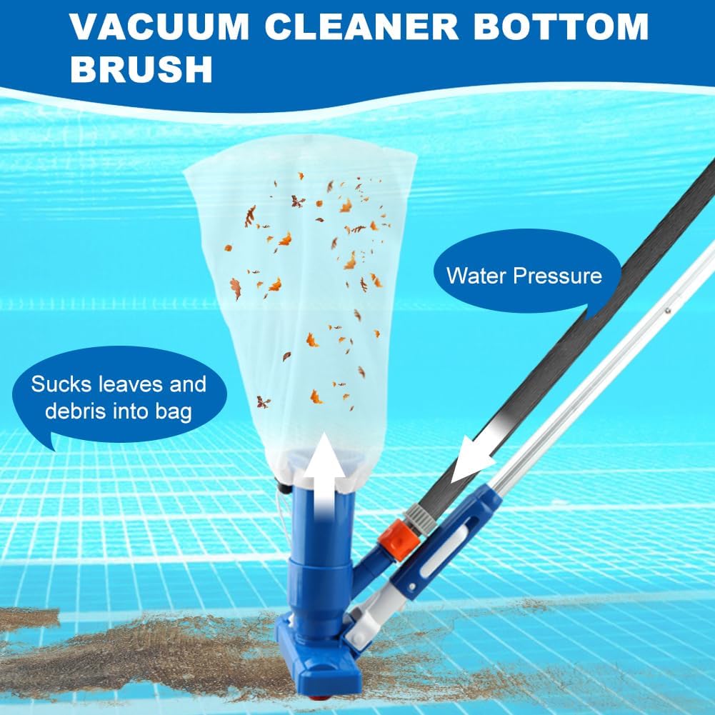 Swimming Pool Cleaning Kit IncludingSpa Jet Vacuum Cleaner,Aluminum Frame Skimmer Net,Pool Brush Head Adjustable