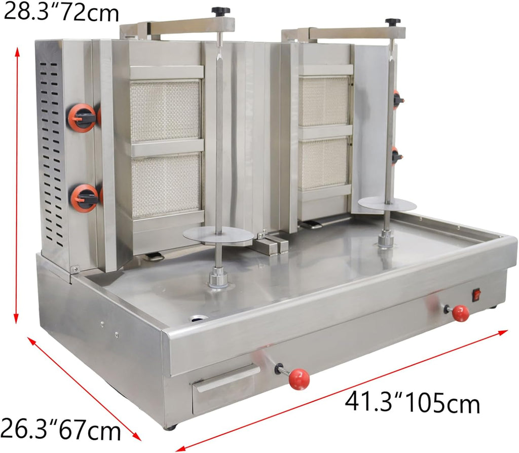 Gas Shawarma Grill Machine, 2 Burners x 2 Rotating Cook Station