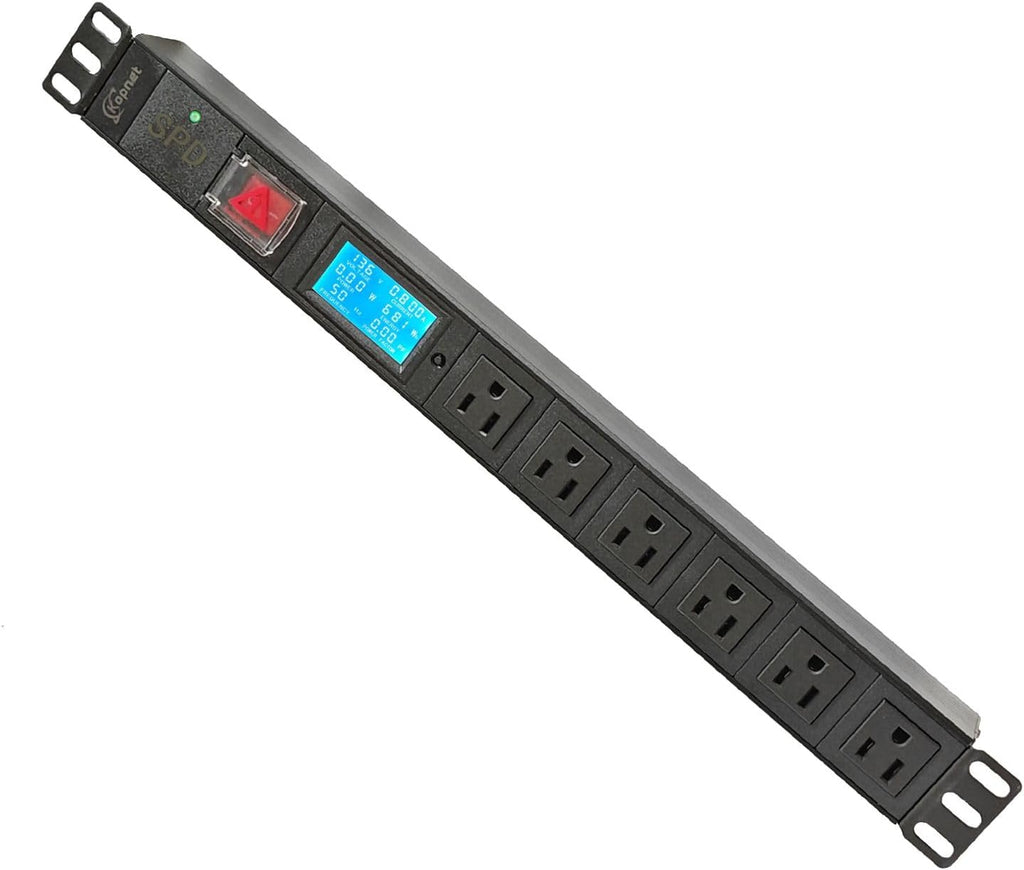 19 inch 1U 6-Outlet NEMA 5-15R Rack Mount PDU with Power Meter 110-250V 15A