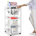 Laundry Basket Holder Shelf, Stackable Laundry Sorter, White, 3 Tier