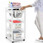 Laundry Basket Holder Shelf, Stackable Laundry Sorter, White, 3 Tier