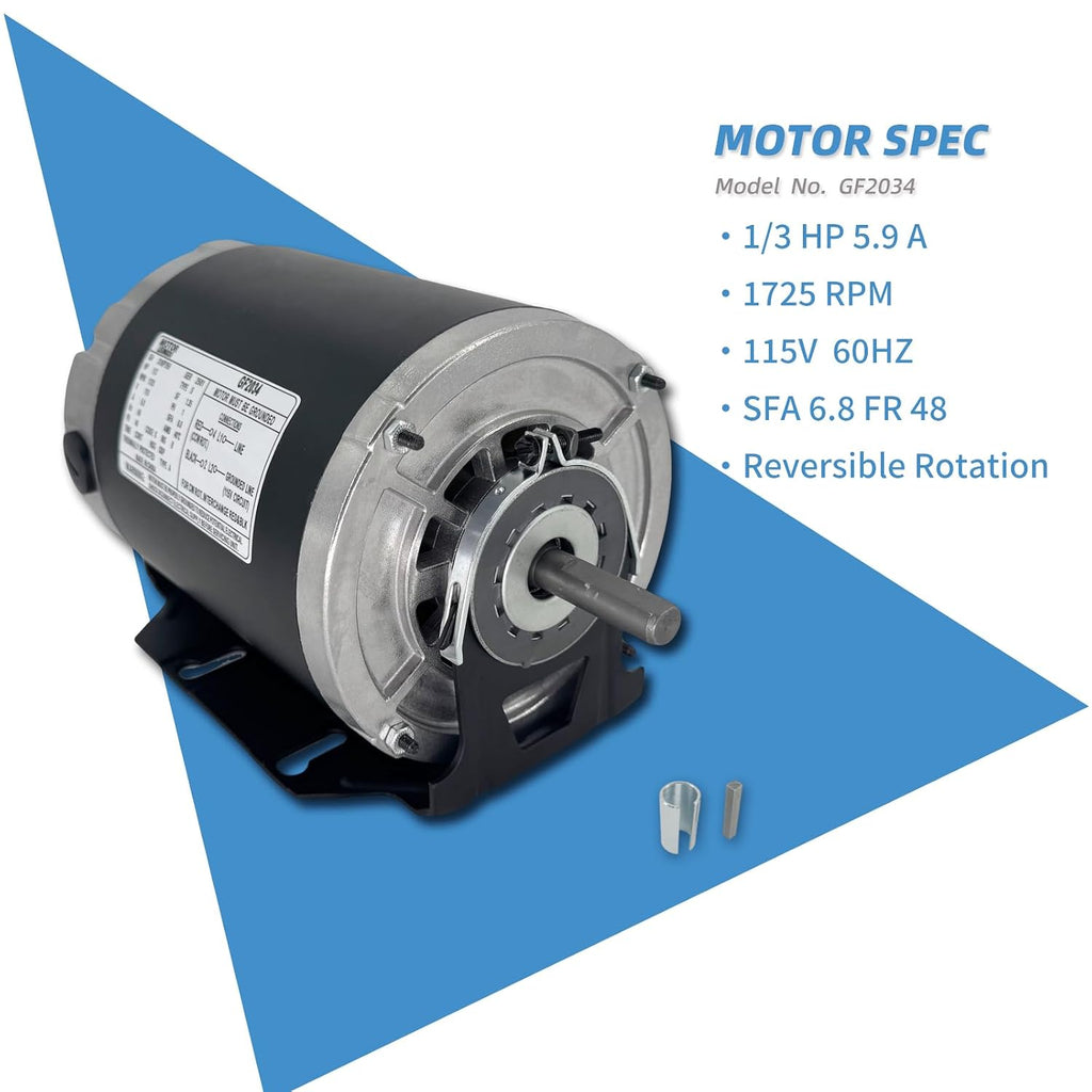 GF2034 1/3HP Electric Motor 115V 1725RPM 60Hz 48F Belt Drive Blower Motor