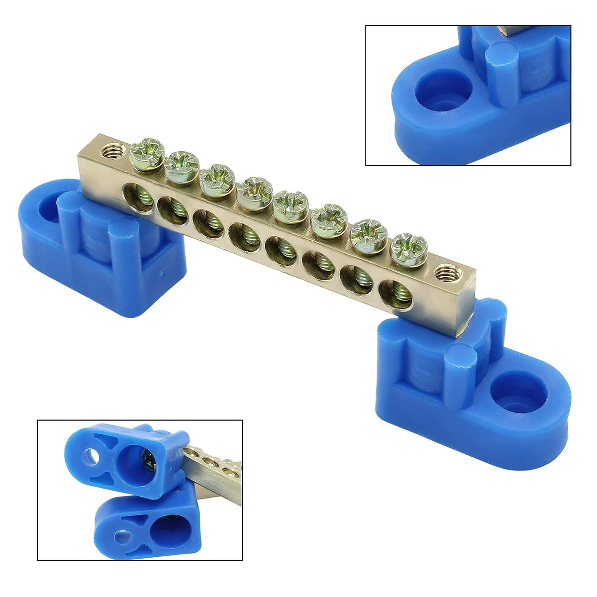 Bonsicoky 2 Pack Brass Terminal Bus Bar 8 Positions Blue