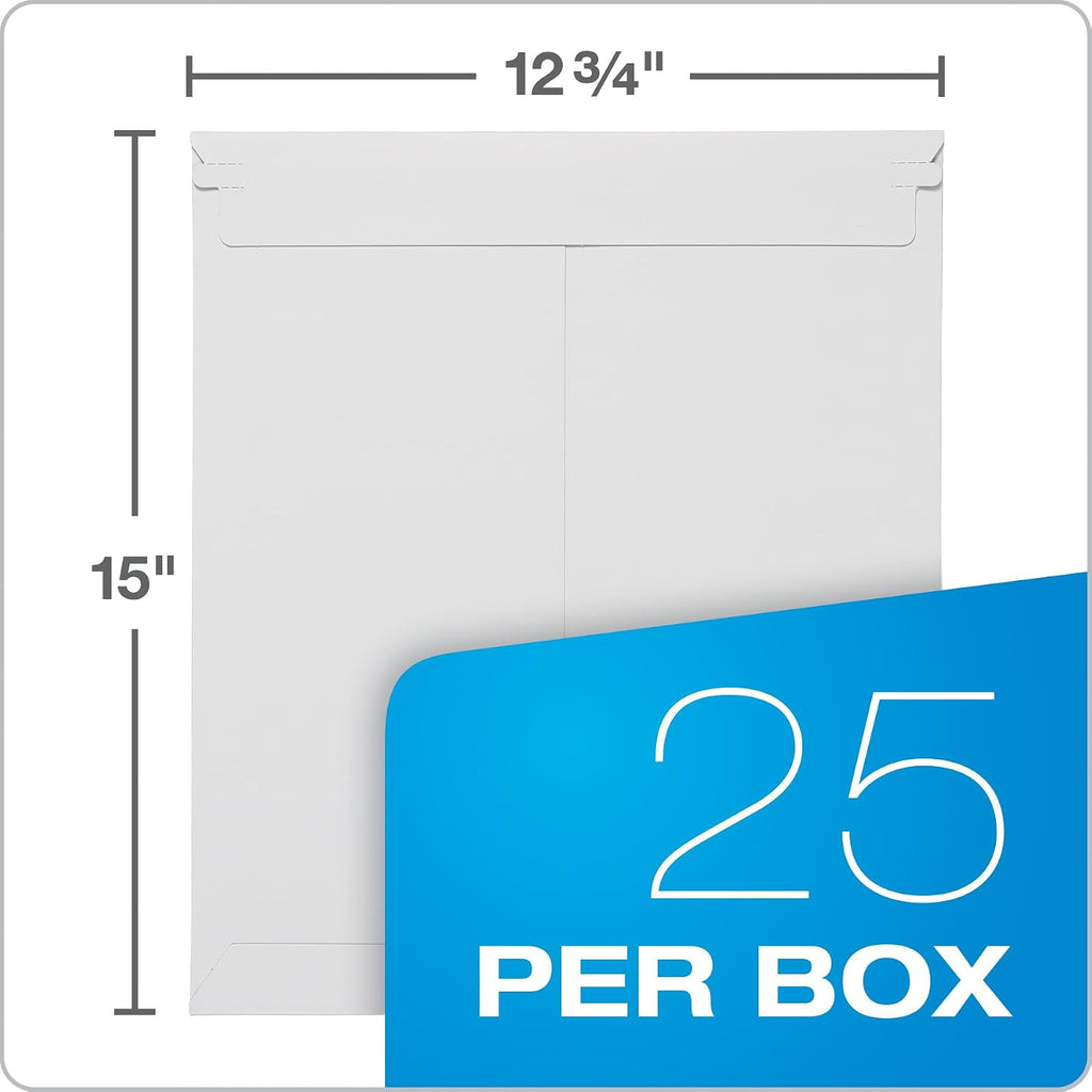 12-3/4 x 15 Photo Document Mailer with Peel and Seal Self Seal Closure, Extra Rigid 26 Pt White Fiberboard, 25 per