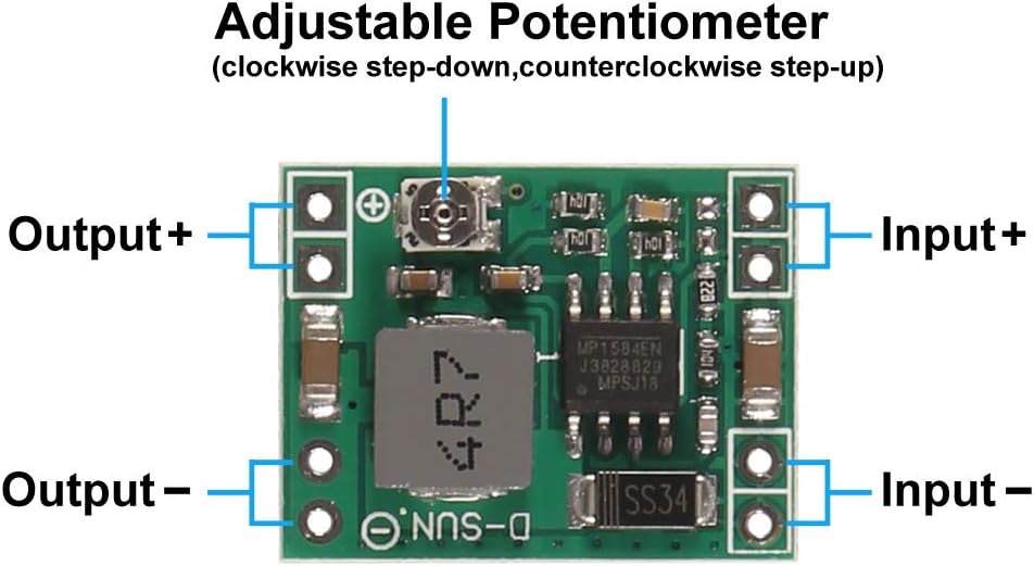 AITRIP 8 Pack Mini MP1584EN DC-DC Buck Converter Adjustable Power Supply Module 24V to 12V 9V 5V 3VCompatible with Arduino Raspberry Pi