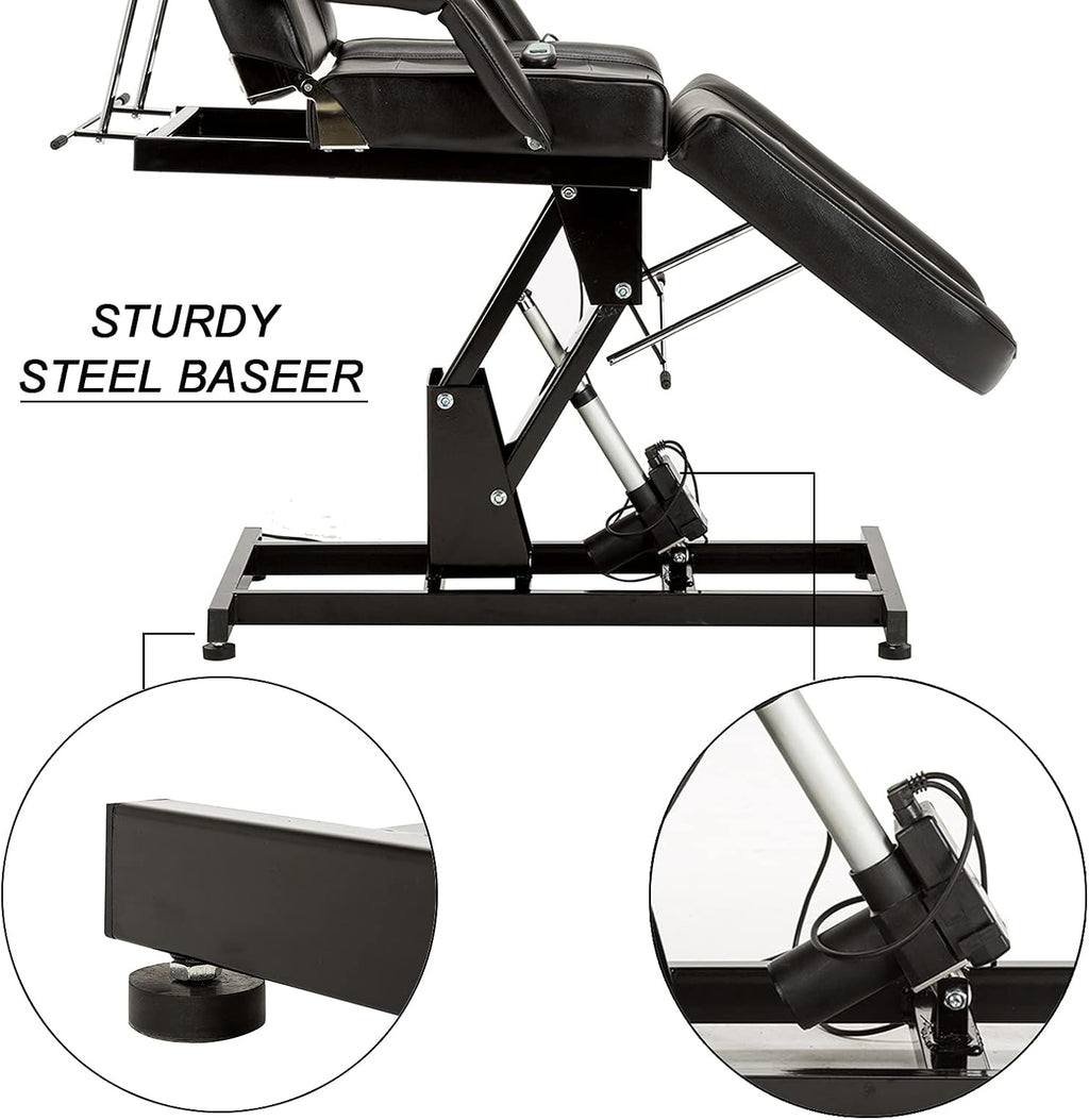 Electric Height Adjustable Tattoo Chair Massage Bed Black 0100