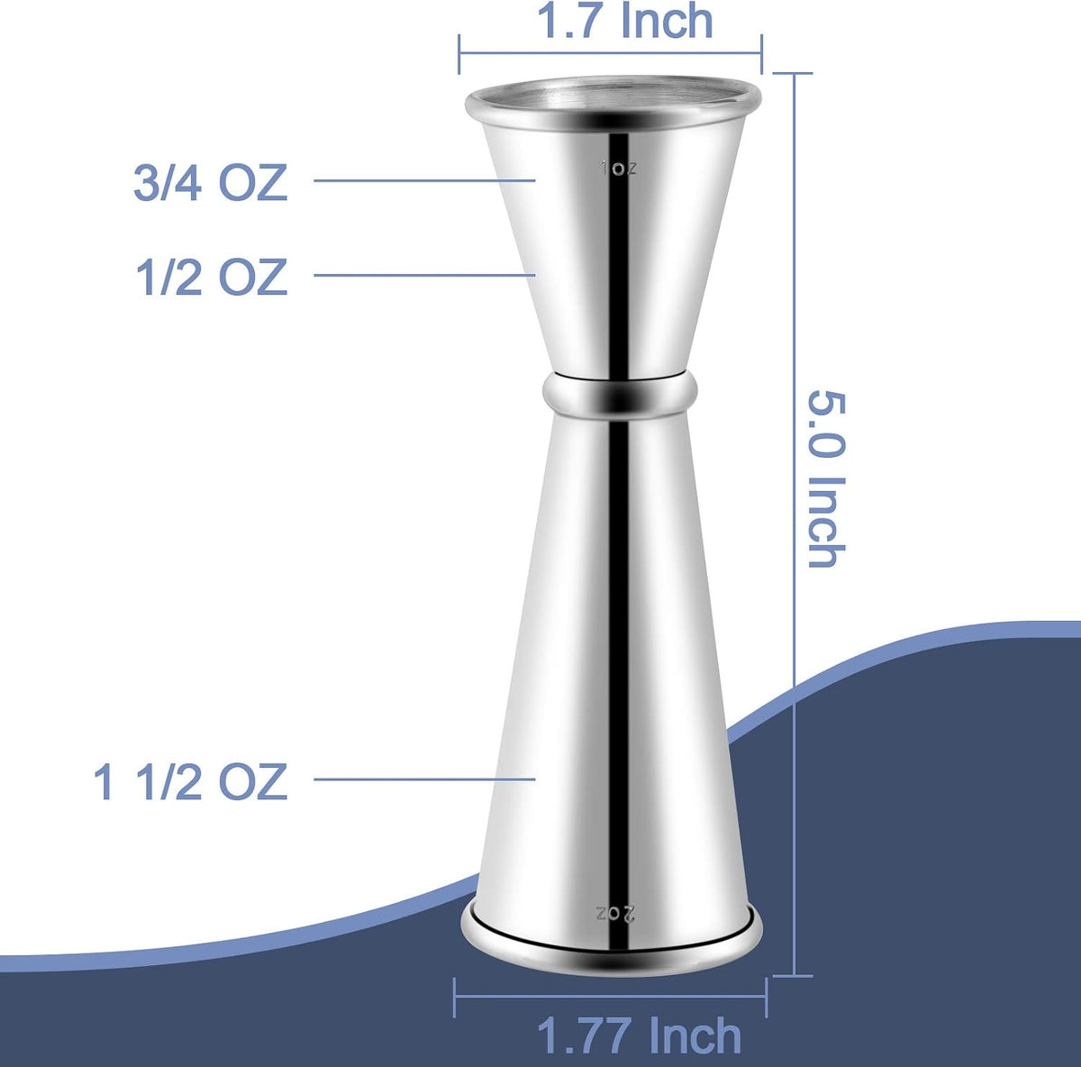 2Pcs Double Cocktail Jigger for Bartending, 2OZ & 1OZ, Rolled Edge