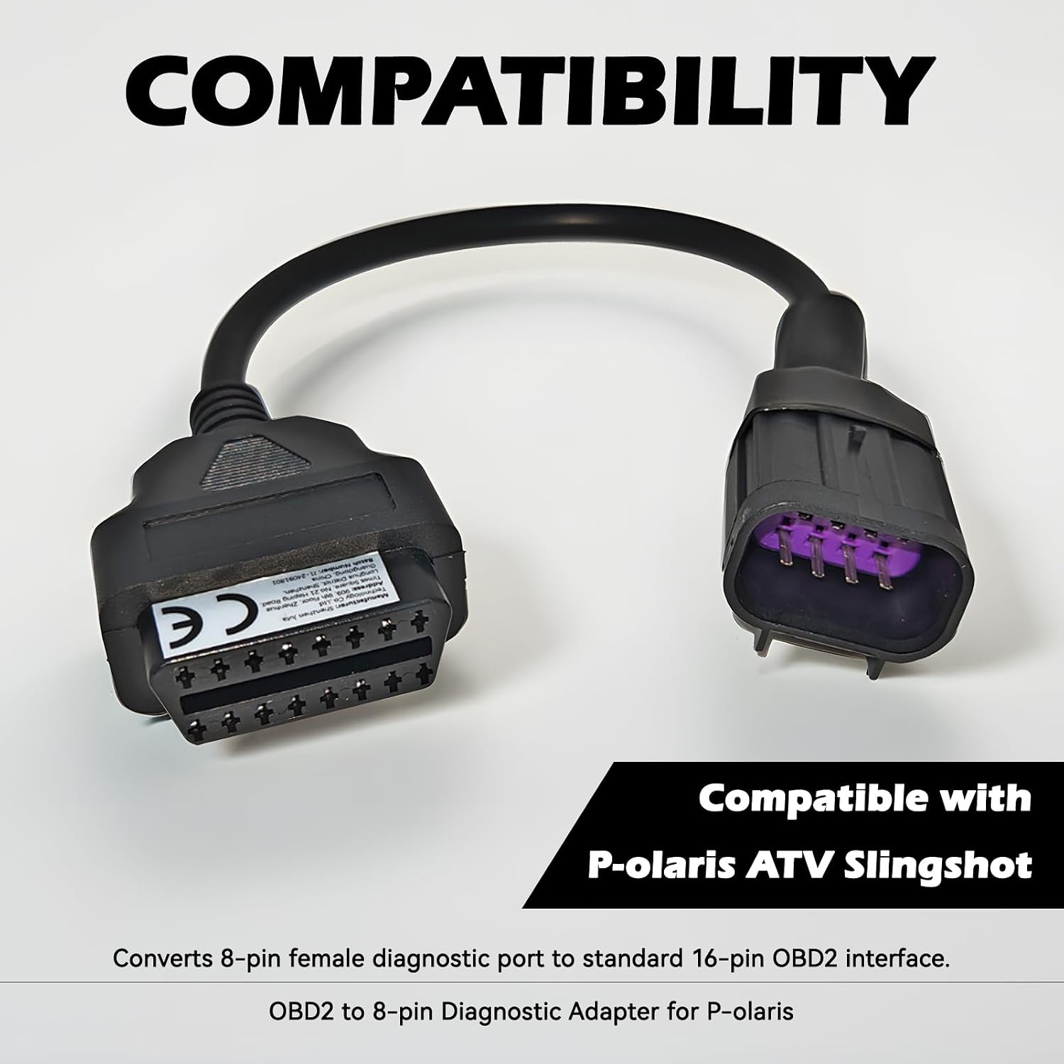 OBDII Motorcycle Adapter Cable - 16 Pin to 8 Pin Polaris Connector for Diagnostic Code Reader Scanner, Fits RZR
