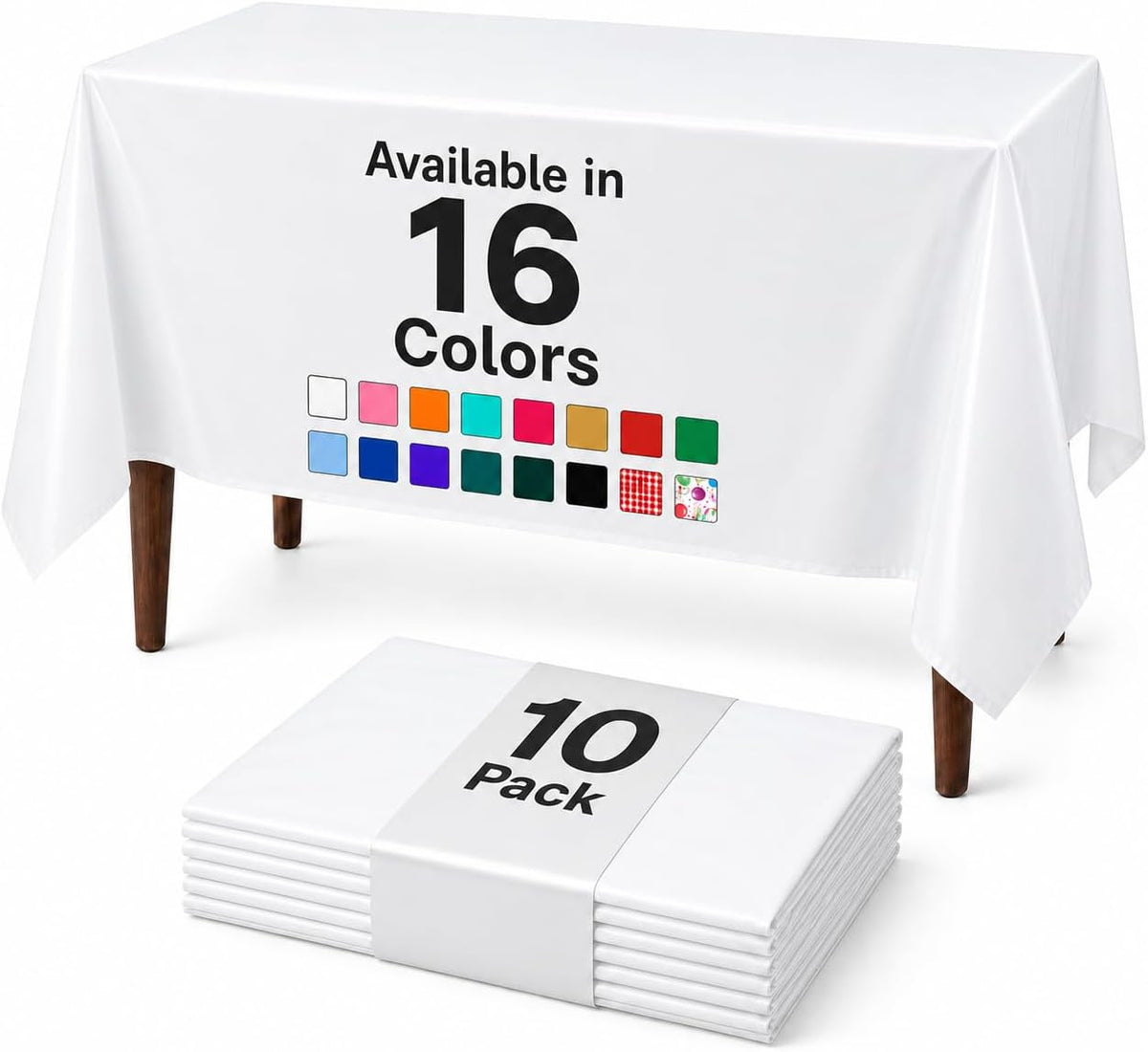 10-Pack White Plastic Tablecloths 54x108, Fits 6-8FT Rectangle Tables