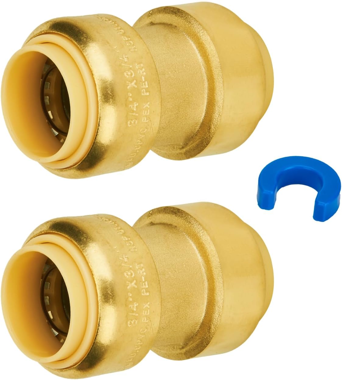 SUNGATOR Straight Coupling, 3/4-Inch Push Fit PEX Fittings, Brass, 2-Pack