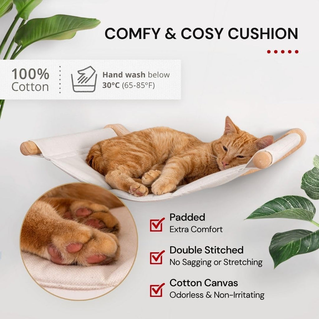 Cat Wall Hammock – Wall Mounted Cat Bed for Large Cats – Wood Perch Shelf, Cat Hammock for Wall, Holds Up to 35 lbs