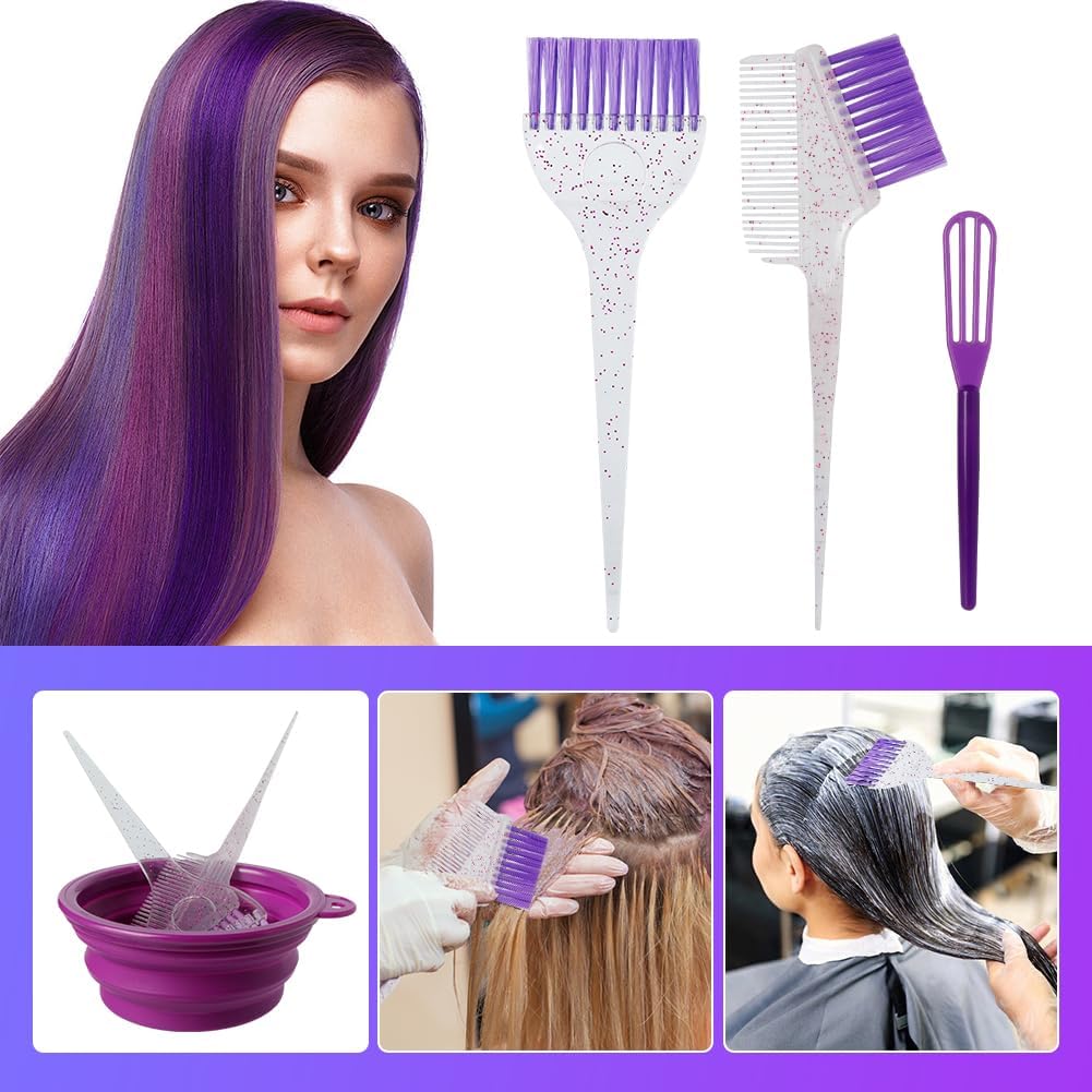 Hair Dye Color Brush and Bowl Set, Purple&Clear | Color Bowl Brushes Tool Mixing Bowl Kit Tint Comb for Hair Tint