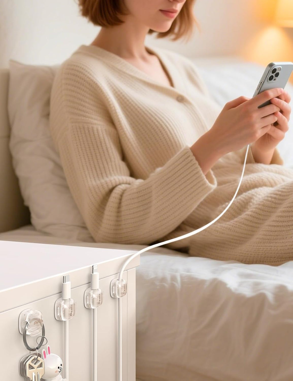 Cable Clips,8 Pack Cord Holder Cord Organizer [1s Lock & Strongest Adhesive] Spring Cord Clips Phone Charger Wire