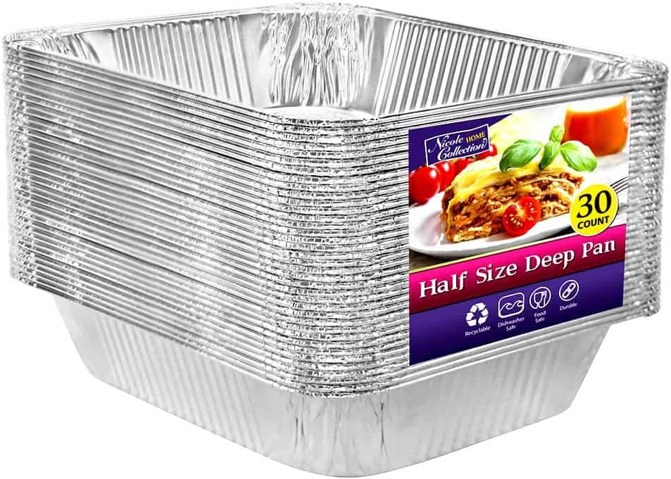Aluminum Pans Half Size, 9X13, Extra Heavy Duty Disposable Foil Pans For Baking (30 Pack) Roasting & Chafing, Deep