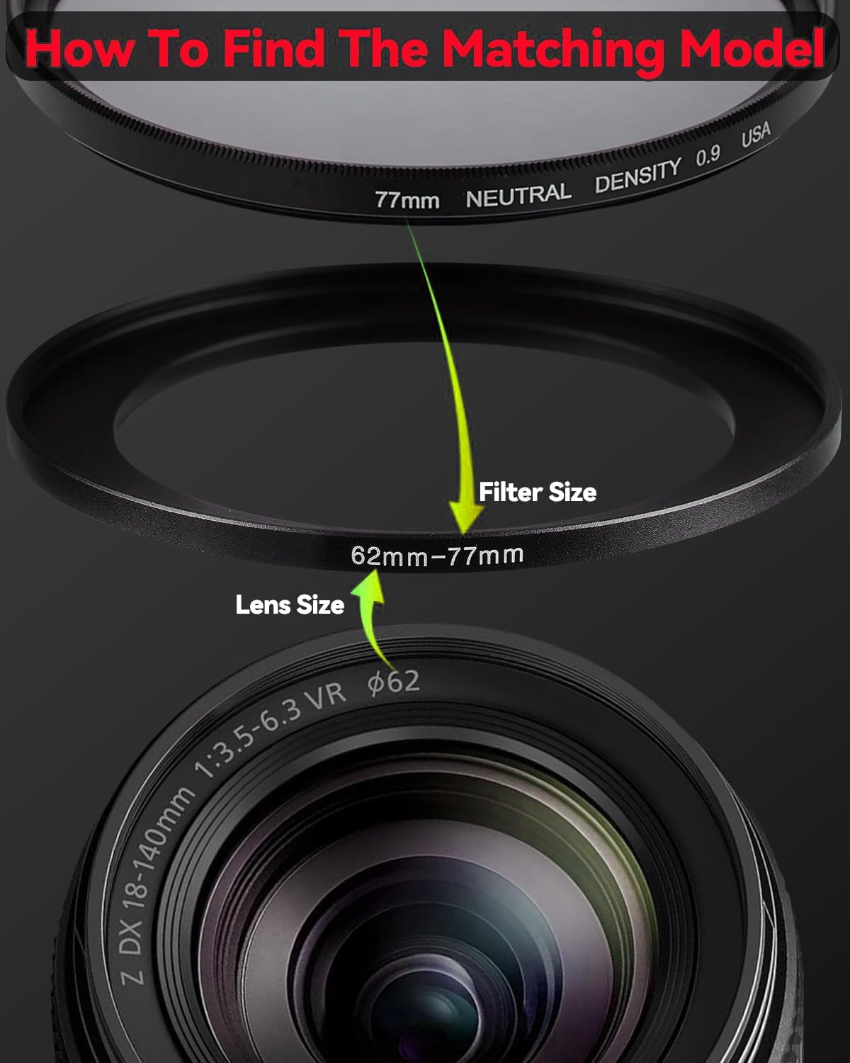 Metal Step-Up/Down Ring Adapter Compatible with Mirrorless Cameras DSLR Lens, UV CPL ND Filter Thread Converter