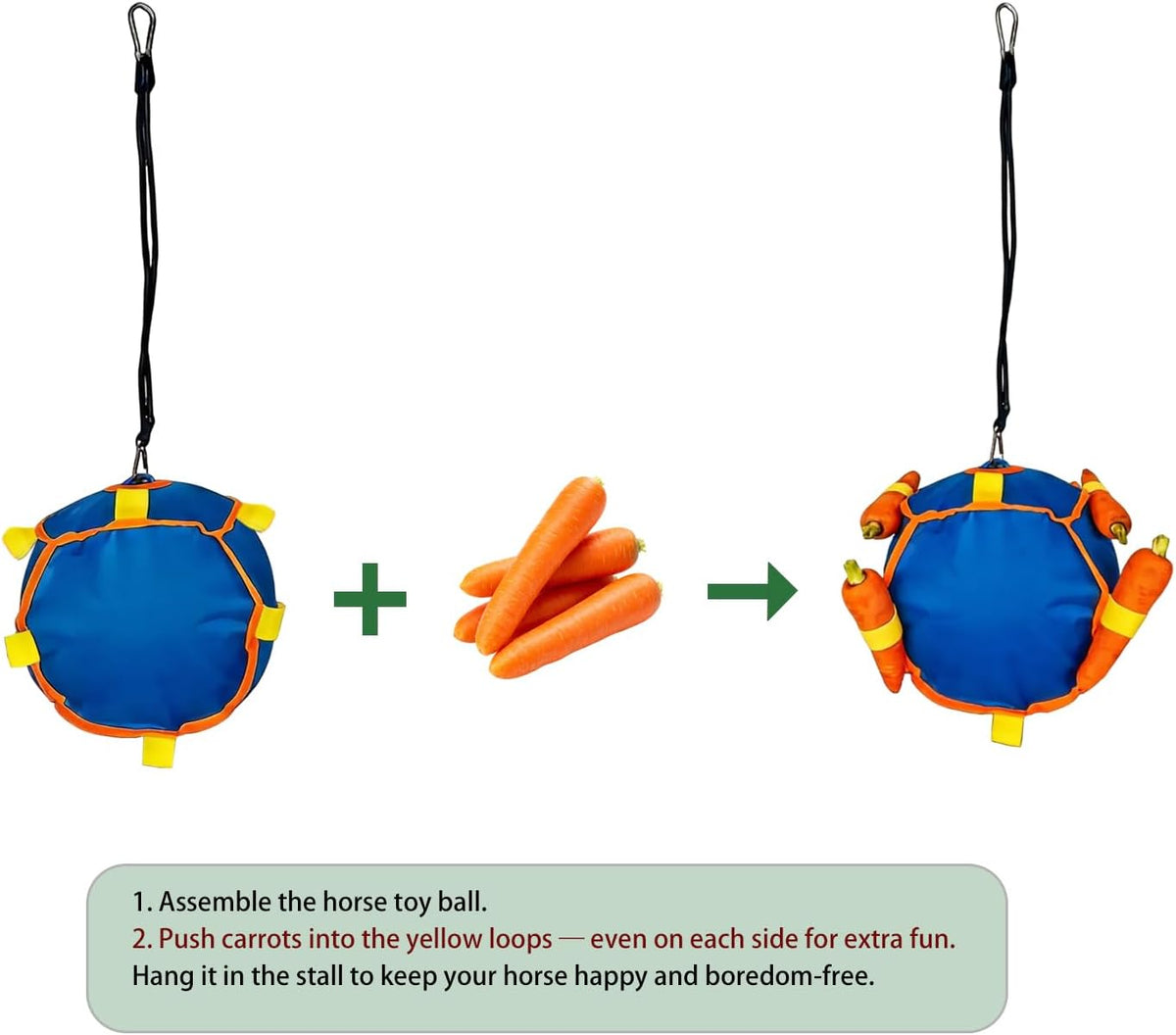 Horse Treat Ball | Carrot Feeder Toy for Boredom Relief & Play | Insert Carrots for Enrichment, Blue or Green Jolly