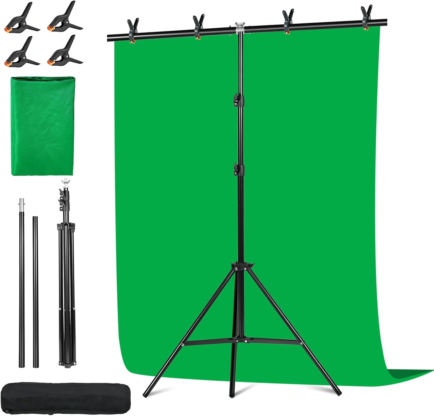 Green Screen Backdrop Kit, 6.5x5 Ft FT T-Shape Stand for Photography | Portable Green Screen Kit,4 Clamps, Carrying