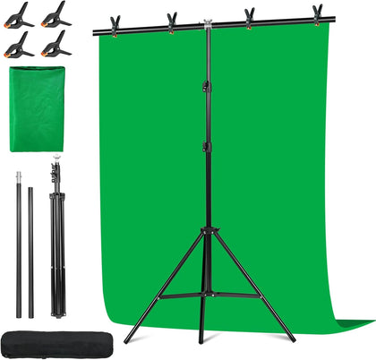 Green Screen Backdrop Kit, 6.5x5 Ft FT T-Shape Stand for Photography | Portable Green Screen Kit,4 Clamps, Carrying