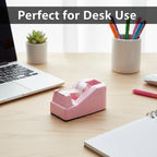 1 Pack Desktop Tape Dispenser Pink with Weighted Nonskid Base
