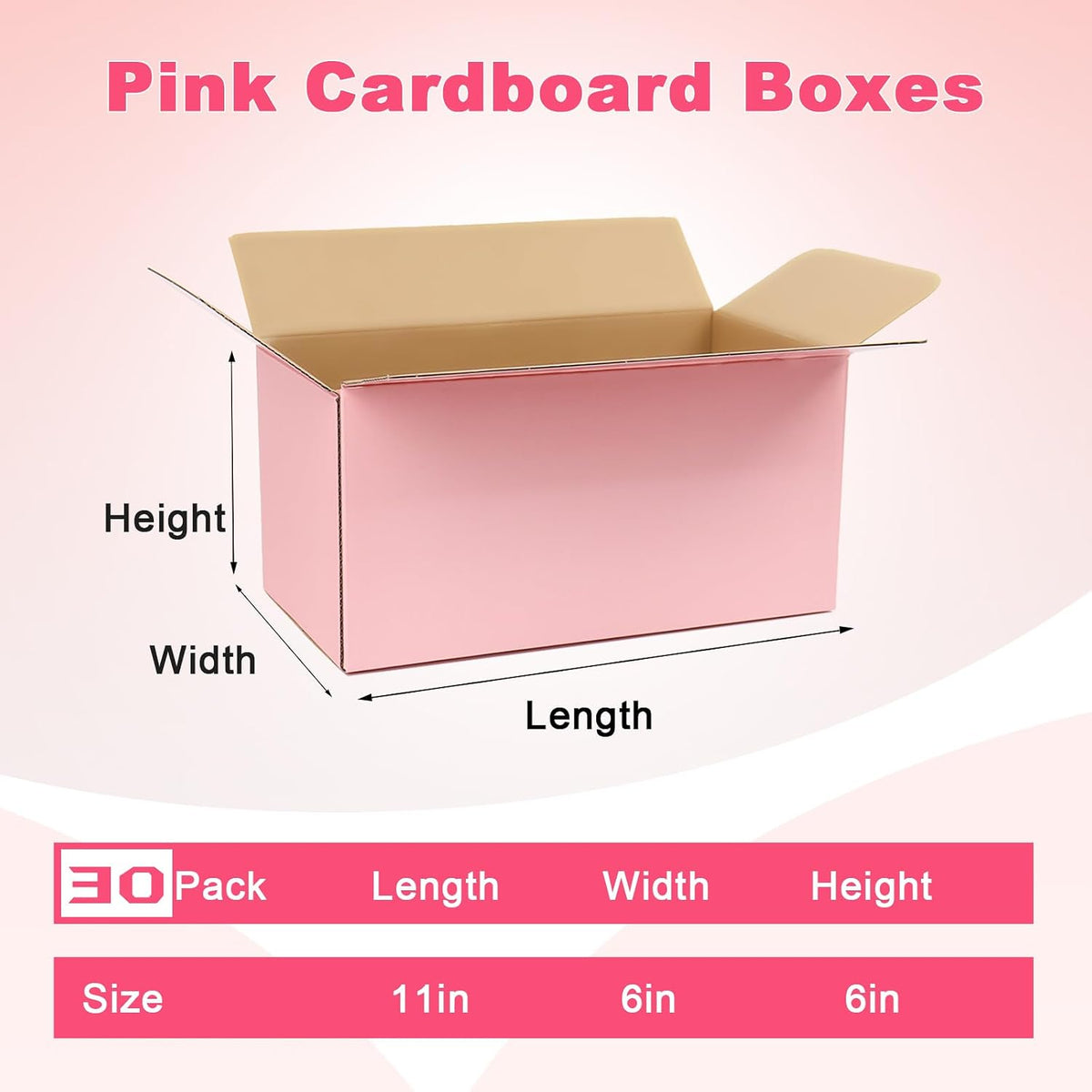 11x6x6 Inches Shipping Boxes Medium, 30 Pack Corrugated Cardboard Boxes, Pink Mailing Boxes for Small Business Packaging