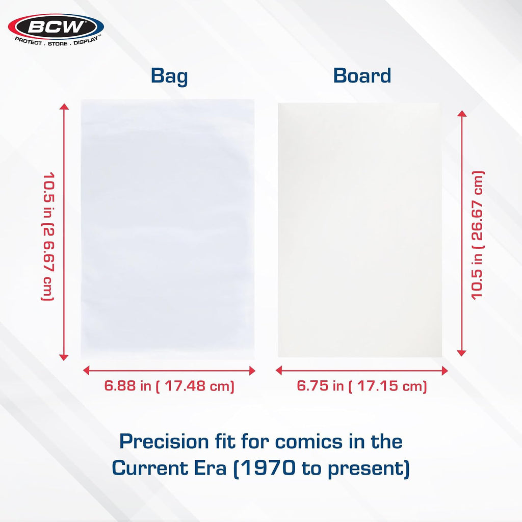 Current Comic Bags and Backing Boards, Acid-Free, 100 Sets, 200 Pieces | Includes 100 acid-free bags and 100 rigid 24