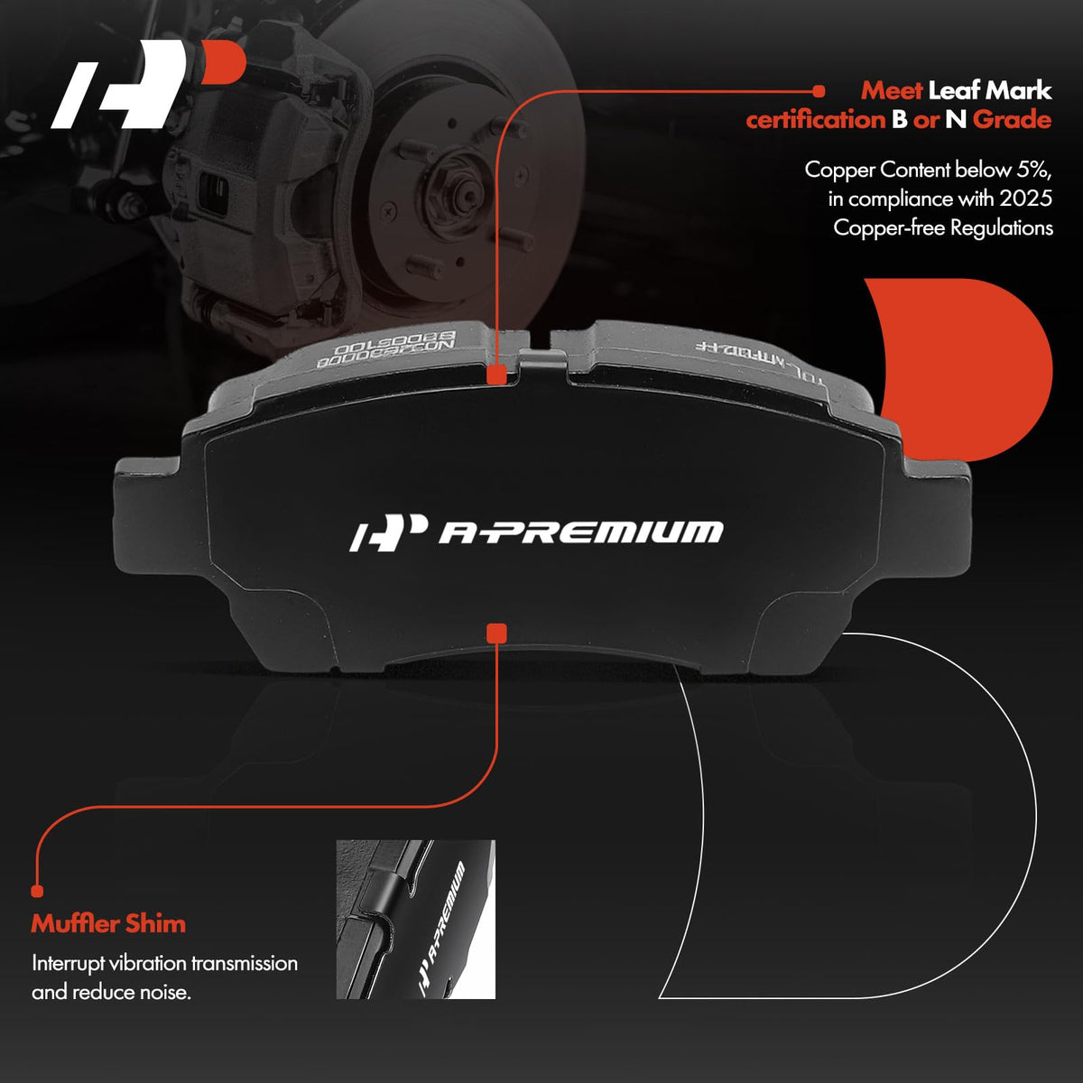 A-Premium Front Ceramic Brake Pads Compatible with Toyota