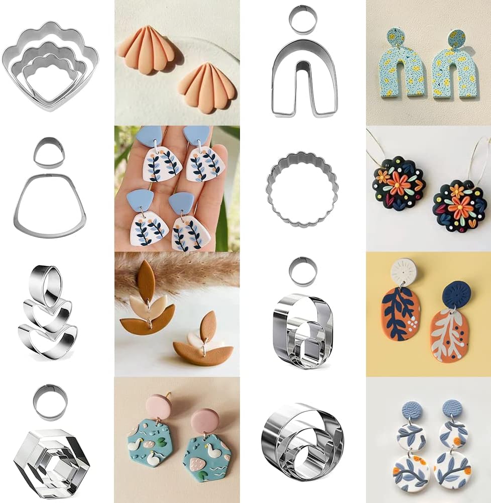 Polymer Clay Cutters for Earring Making 76pcs Clay Tools Set 67 Shapes Stainless Steel Clay Cutters with 8 Circle