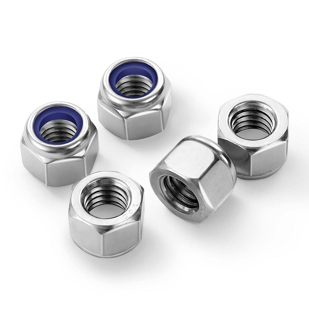 M12 Nylon Insert Hex Lock Nuts Locknuts, Stainless Steel 18-8 (304), Bright Finish, 10 PCS