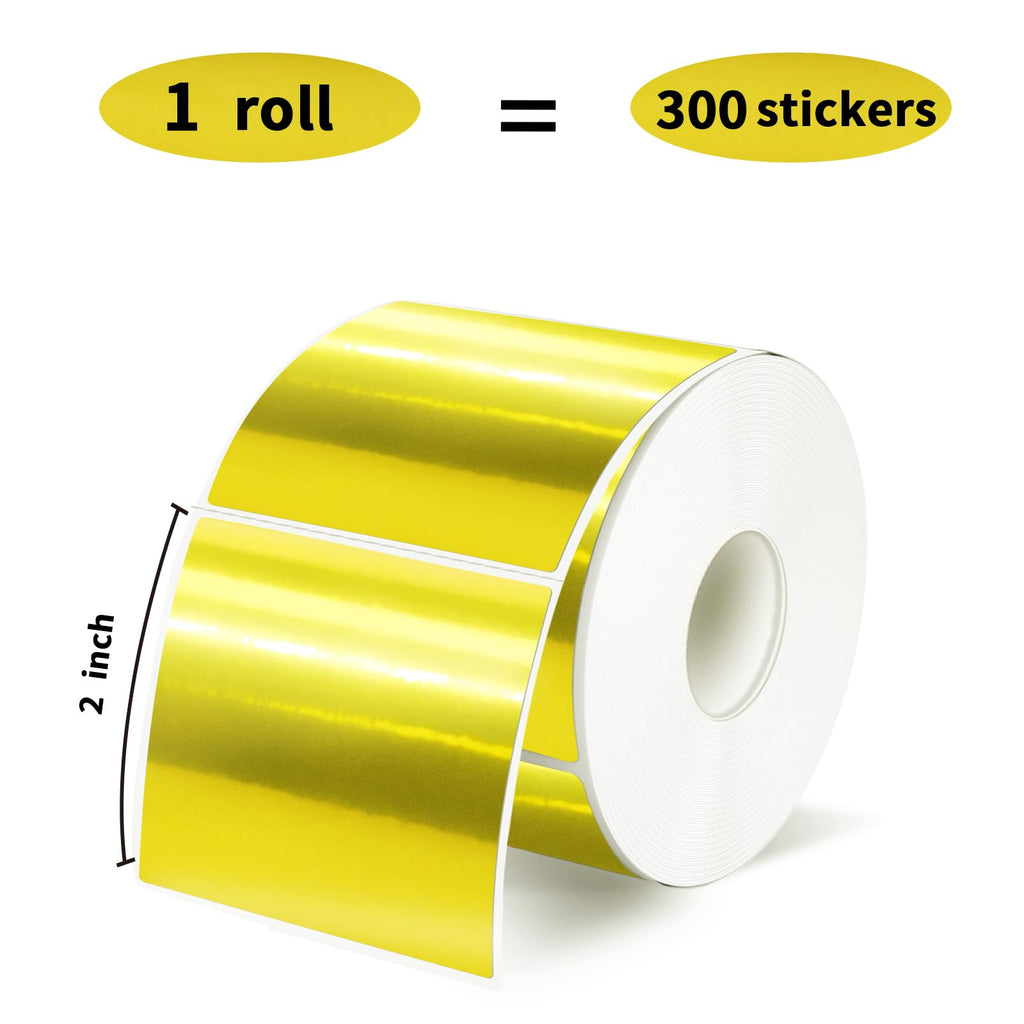 2"x2" Gold Square Thermal Label Stickers,Self-Adhesive Square Direct Thermal Labels,300 Sheets with Perforation Line