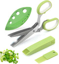Herb Scissors Set,Multipurpose 5 Blade Kitchen Herb Cutter with Safety Cover and Cleaning Comb for Cutting Shredded