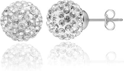 1 Piece Disco Ball Earrings for Women Silver Ball Earrings | Crystal Earrings Studs Silver Crystal Earrings Cubic