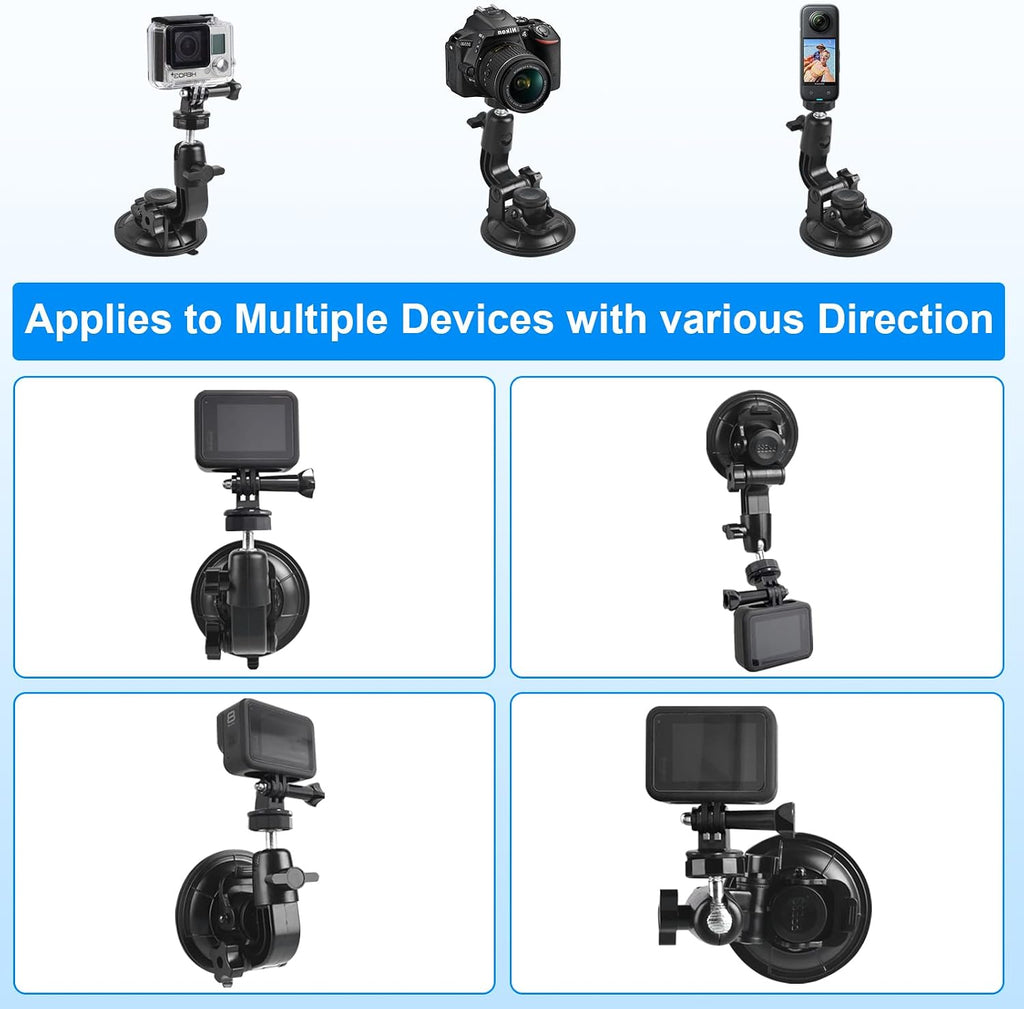 Dash Cam Suction Cup Mount Windshield Camera Holder Stand 9CM with Phone Bracket for GPS Driving DVR Action Camcorder