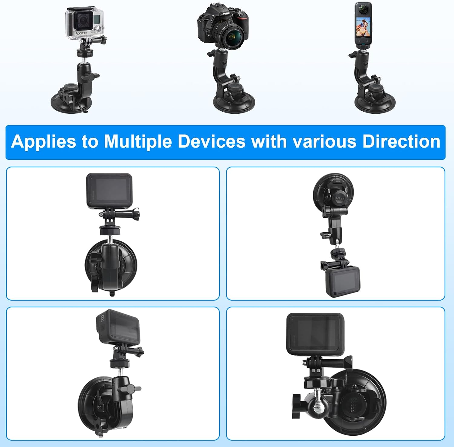 Dash Cam Suction Cup Mount Windshield Camera Holder Stand 9CM with Phone Bracket for GPS Driving DVR Action Camcorder