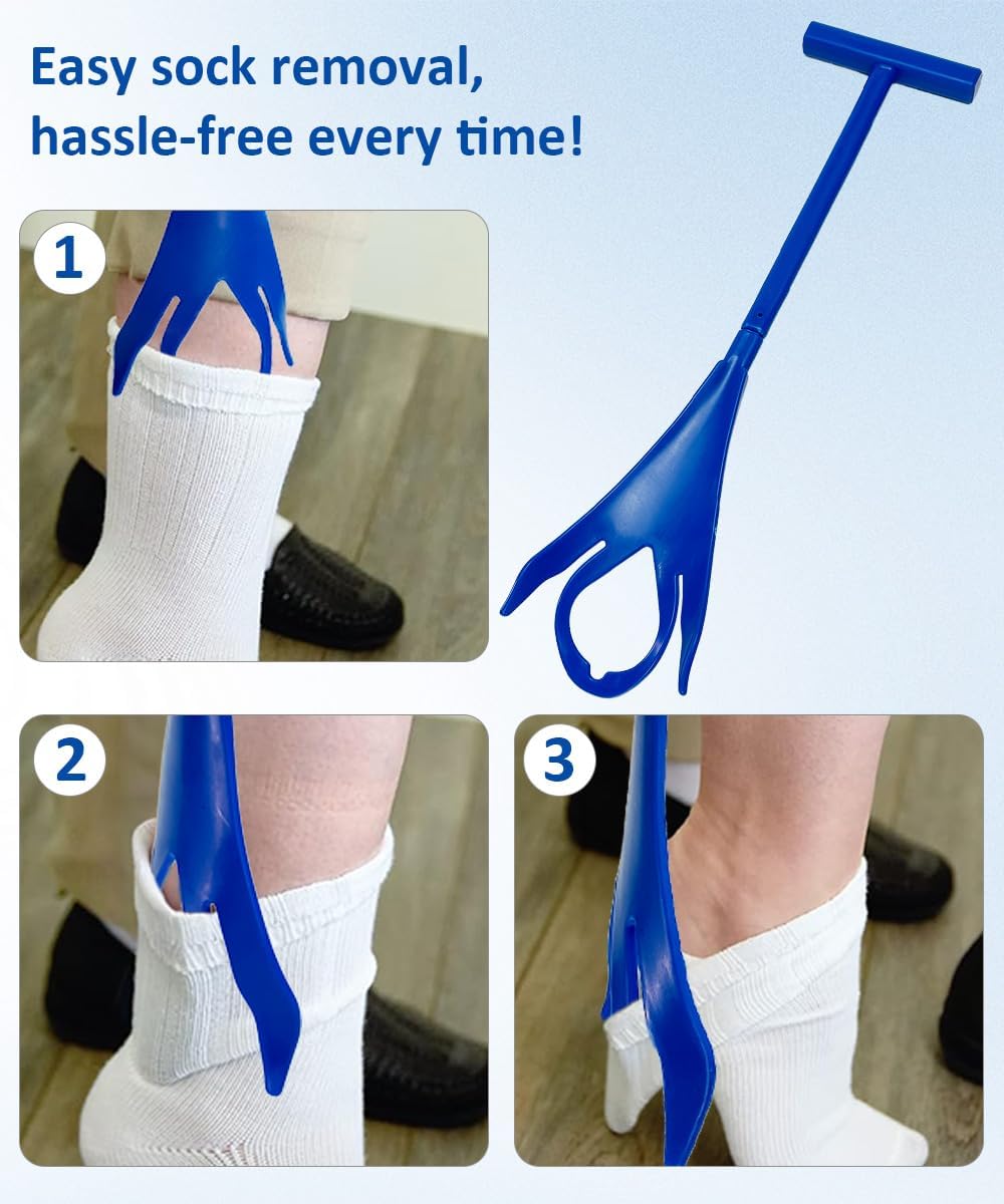 Sock Aids for Putting On Socks, No Bending Flexible Sock Aid Device with Shoe Horn Long-Handle Sock Removal for