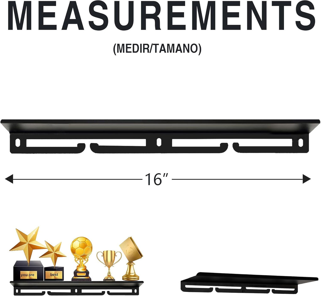 Medal Hanger Display with Trophy Shelf - Durable Metal Rack for Award Ribbon Hanger Holds Up to 16 Medals 5 Trophies