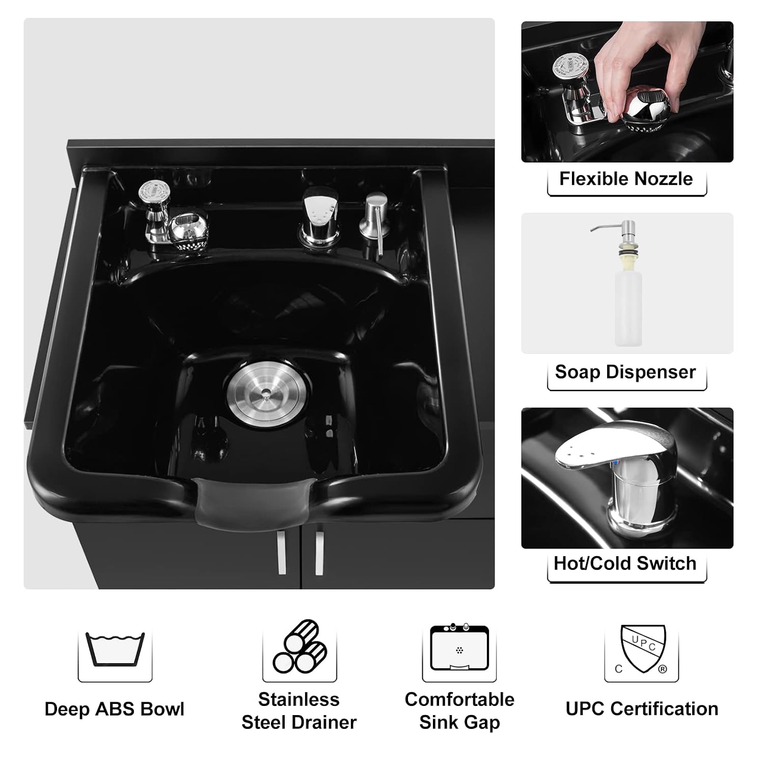 Shampoo Backwash Sink Station Shampoo Station (Black) | with Shampoo Bowl, Backwash, Spa Salon Beauty Equipment, Used