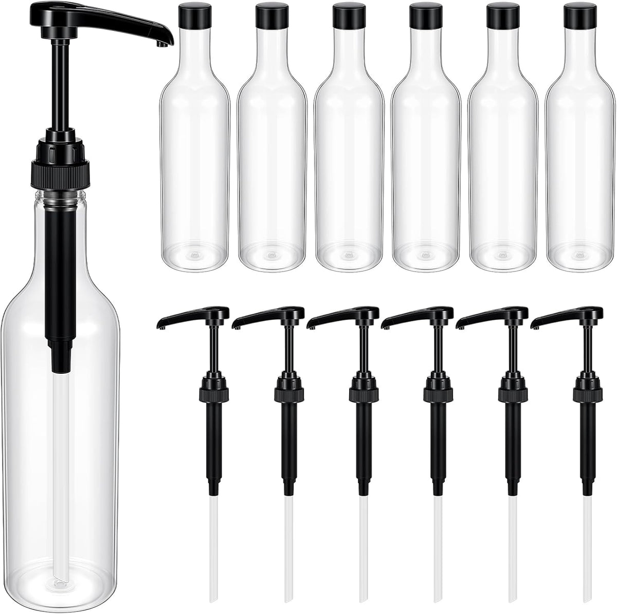6 Pcs 25 oz Plastic Syrup Bottles with Pump Syrup Dispenser, Black