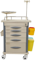 Medical Rolling Crash Cart with Accessories-CPR Board, 2 Trash Bin, Drawers with Dividers, Mobile Medical Cart for