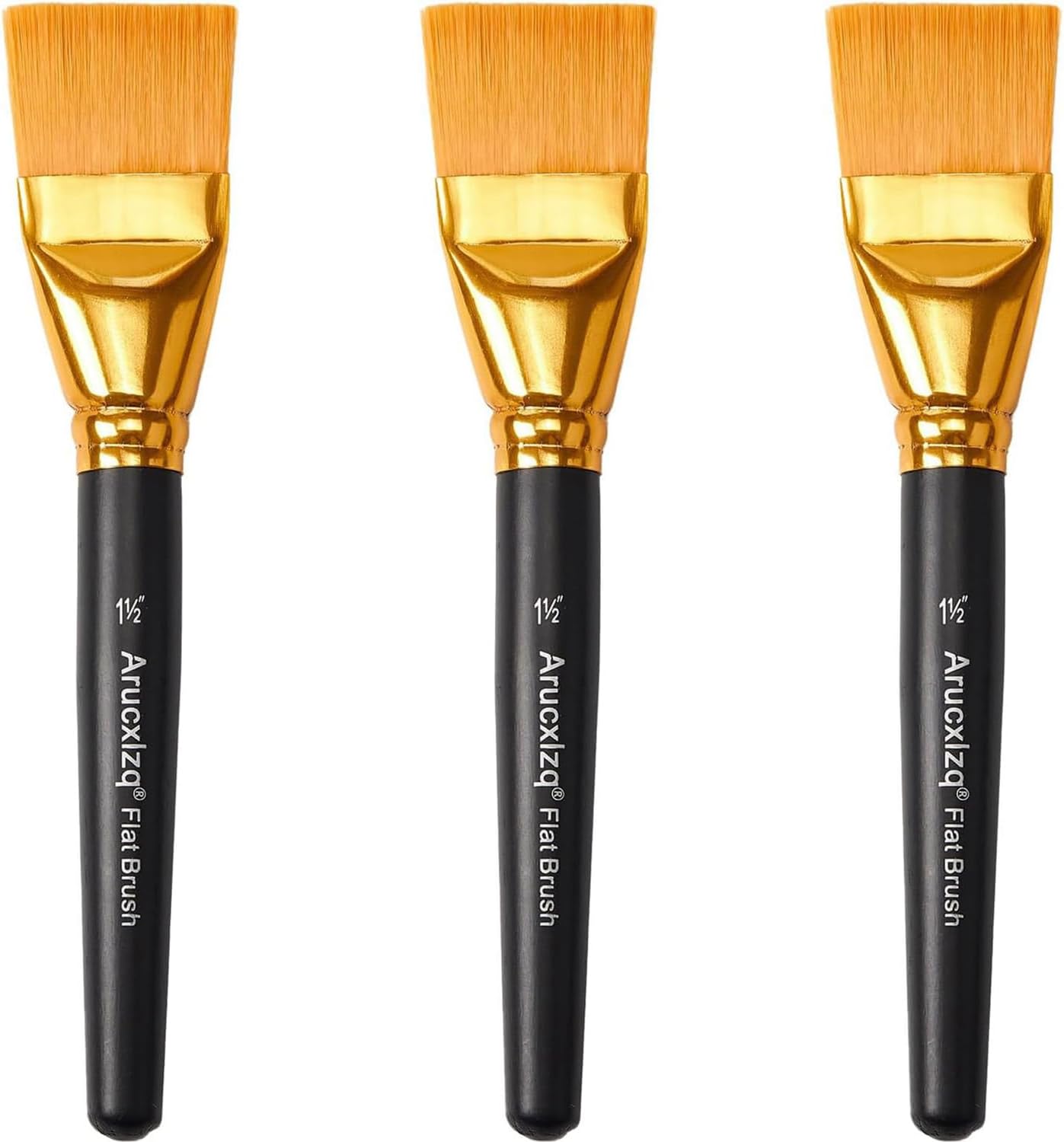 1 1/2 Inch Flat Paint Brushes 3Pcs - Large Acrylic, Oil & Watercolor Paint Brushes with Wooden Handle - Professional