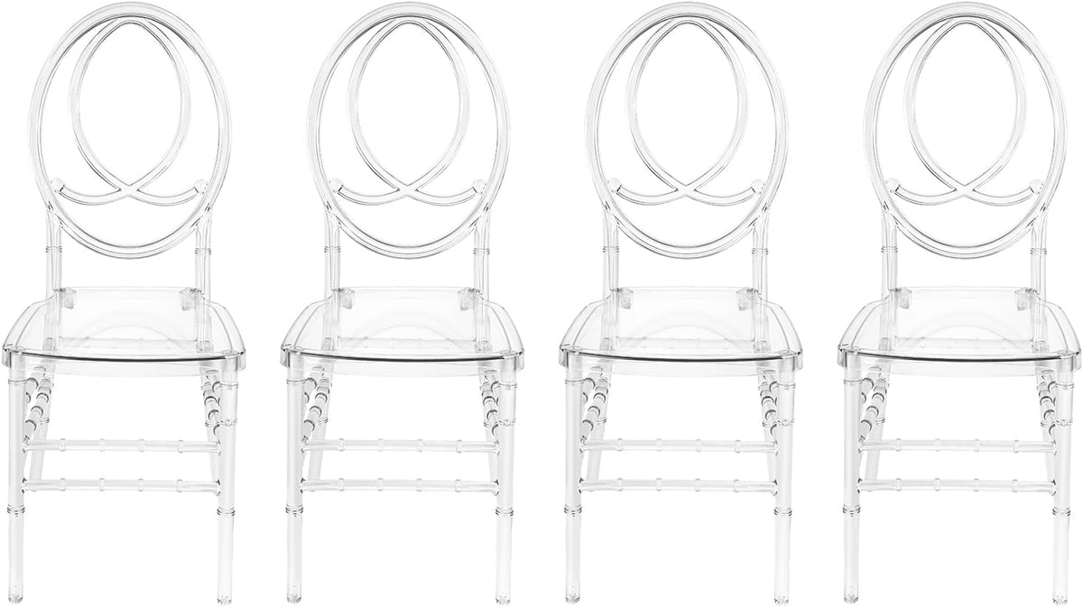 Clear Acrylic Chiavari Chairs, 4 of Modern Transparent Dining Chairs Set High-Back Stackable Crystal Dining Chairs