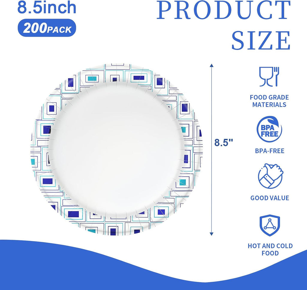 8.5 Inch Disposable Paper Plates, 200 Count Disposable Plates