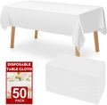 50 Pack White Plastic Tablecloth, Plastic Table Cloths Disposable