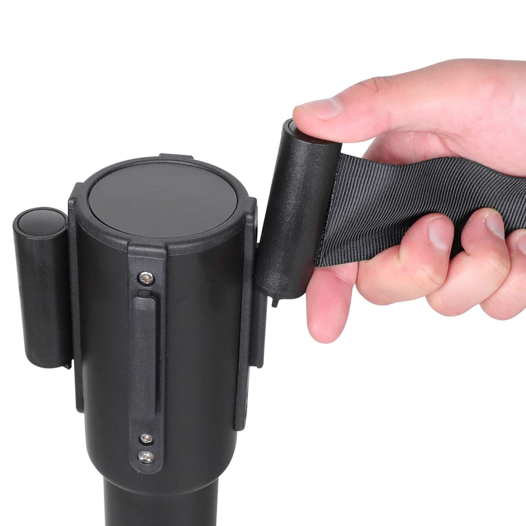 Premium Crowd Control Stanchions with 6.5 ft Retractable Belt, Easy Assembly, Sturdy, Black, Pack of 2